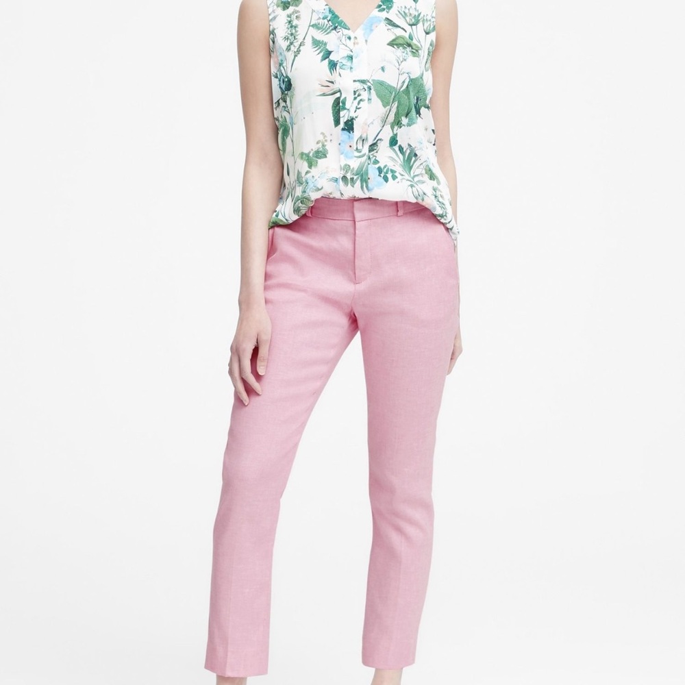 Banana Republic Avery Straight Fit Linen Cotton Pant in Classic Pink